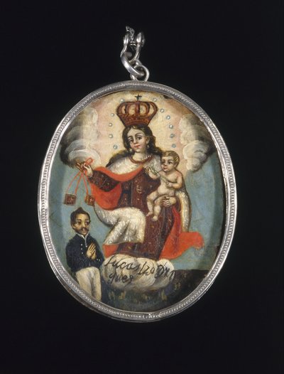 Painted Medallion in Locket Frame (Recto: Our Lady of Mount Carmel with Male Donor Figure, Verso: Archangel) by Unbekannt Unbekannt